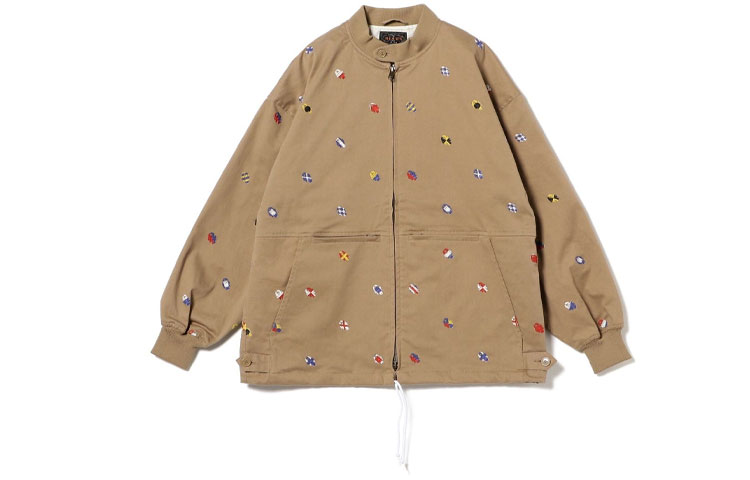 Beams All-Over Embroidered Spray Print Jacket Beige (). 3818004113924