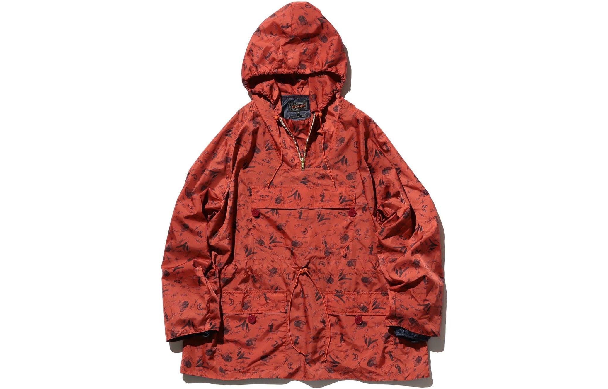 Beams All-Over Print Half-Zip Hoodie Jacket with Raglan Sleeves 38-18-0384-139