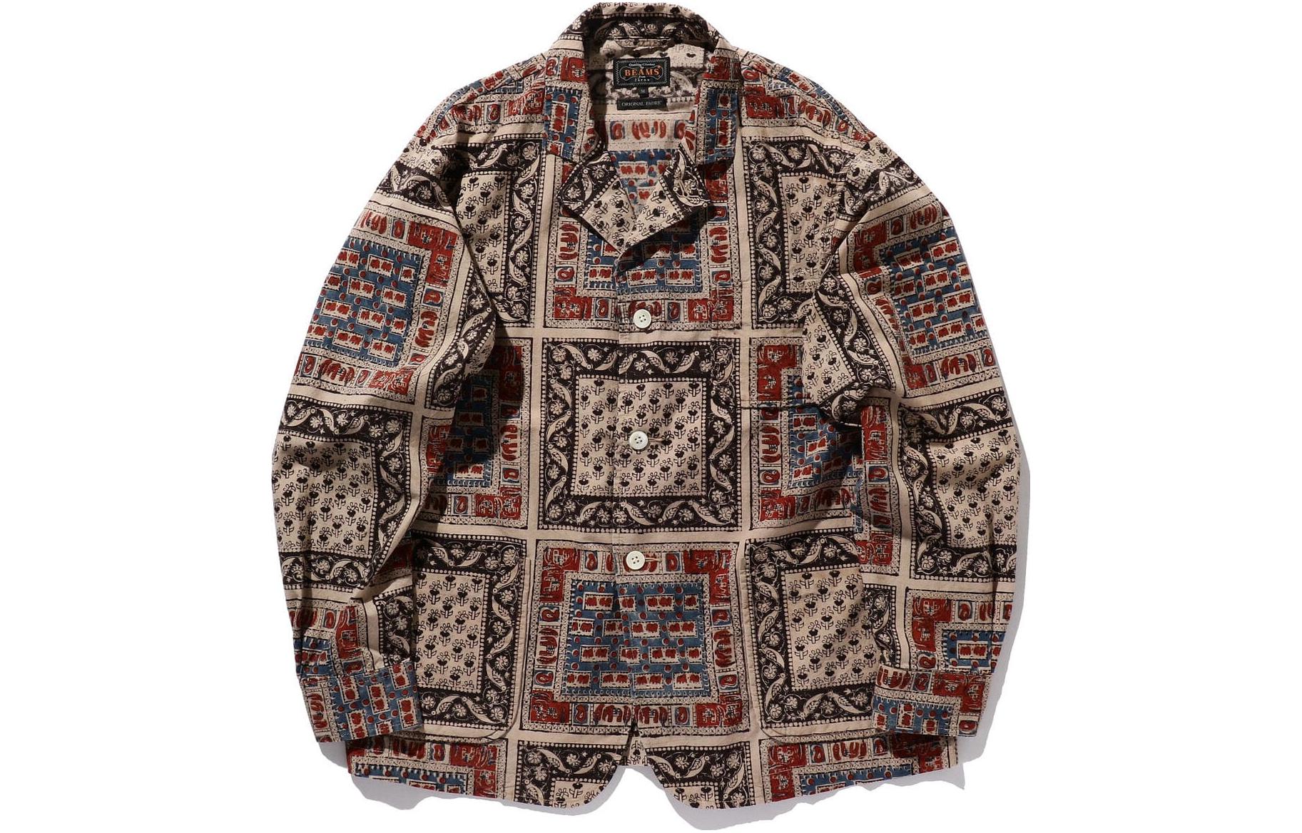 Beams All-Over Print Single-Breasted Jacket Navy Blue Long Sleeve 3816021279179