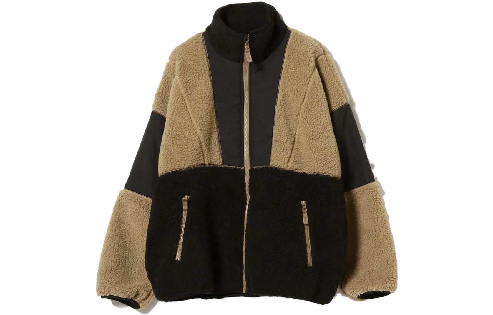 Beams Black Colorblock Stand Collar Loose Jacket 4213051314719