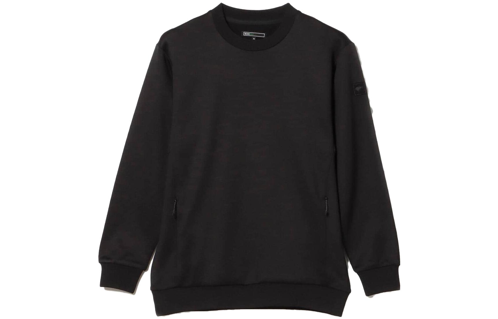 Beams Black Crewneck Sweatshirt with Solid Color and Sleeve Label. 8413000144419