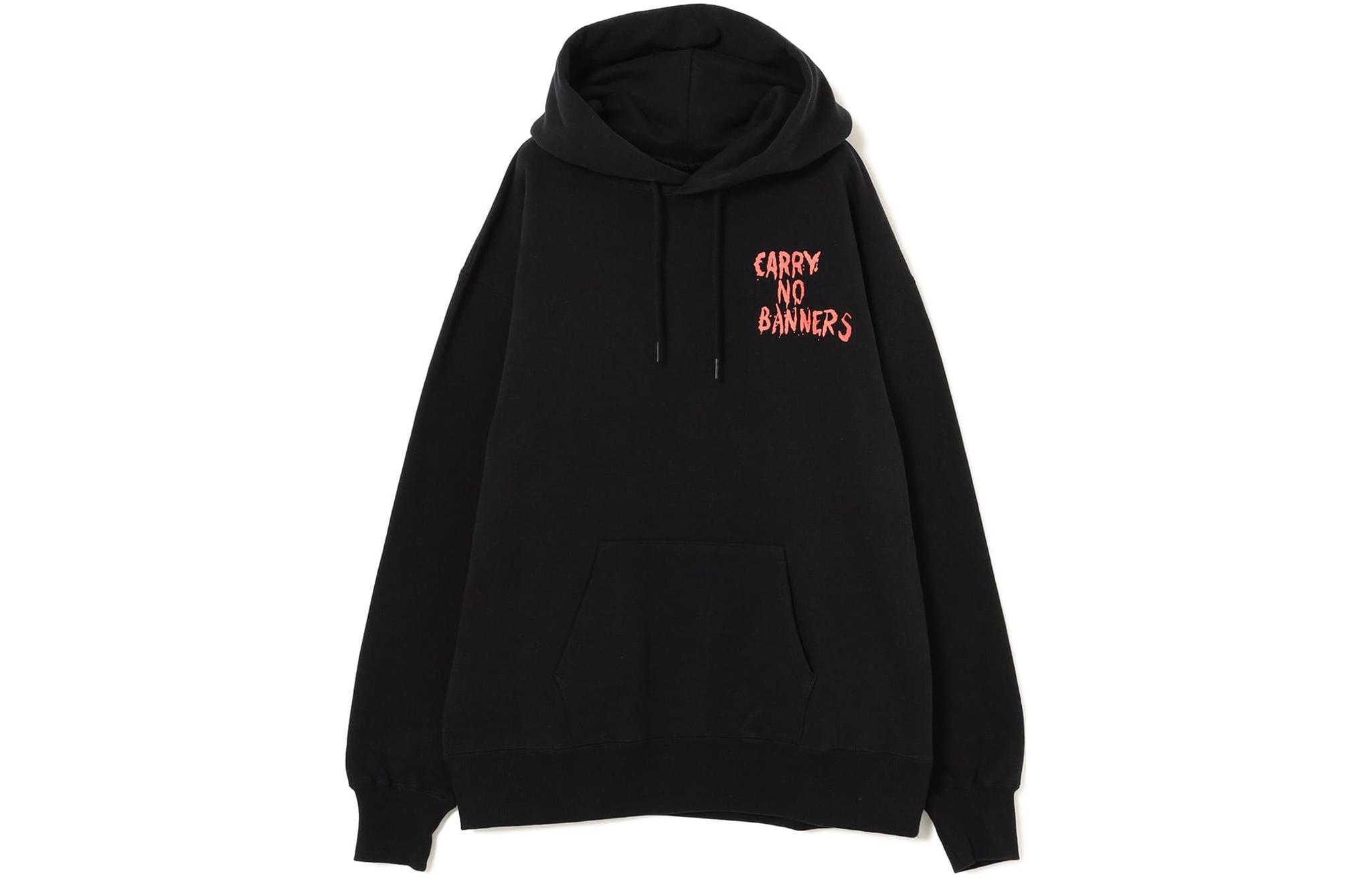 Beams Black Hoodie with Letter Print Long Sleeves 7513056714619