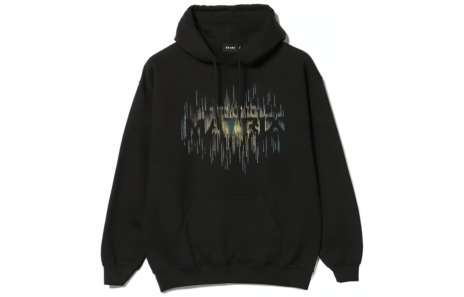 Beams Black Oversized Graphic Print Hoodie Long Sleeve 7513040573219