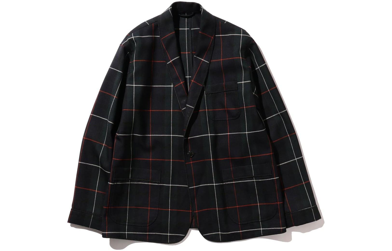 Beams Black Plaid Print Button-Up Collared Jacket 3816009380390