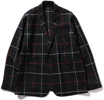 Beams Black Plaid Print Button-Up Collared Jacket 3816009380390 Beams Black Plaid Print Button-Up Collared Jacket 3816009380390