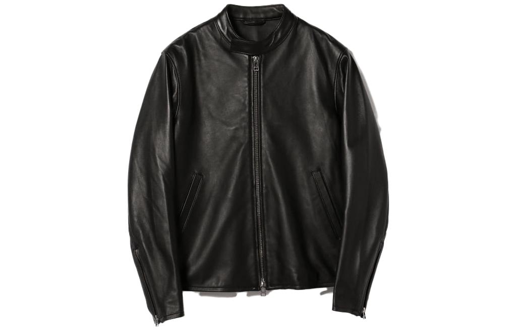 Beams Black Solid Color Stand Collar Zip-Up Jacket 9118003120219