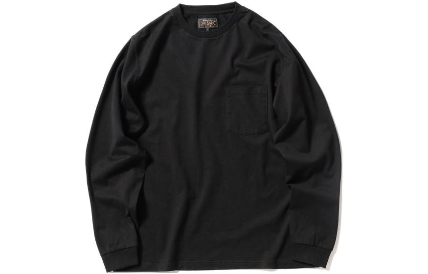 Beams Black Solid Pocket Crewneck Long Sleeve Sweatshirt 3814000115619
