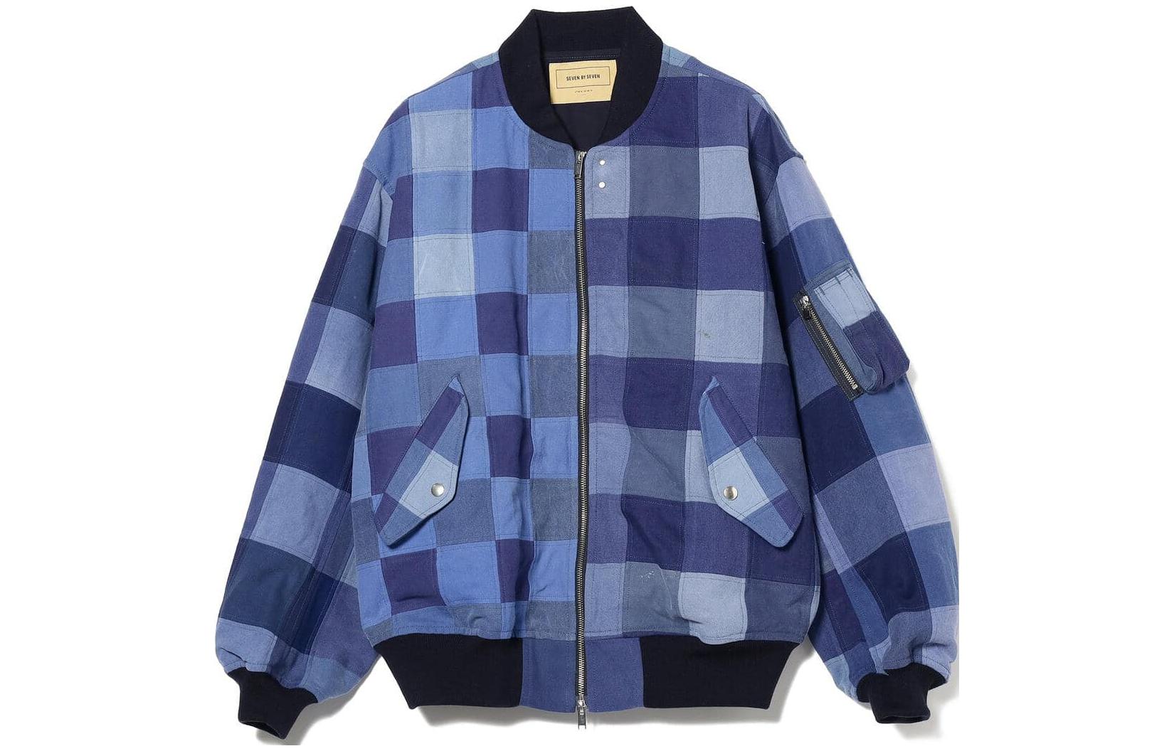 Beams Blue Plaid Baseball Collar Jacket 23-18-0102-035