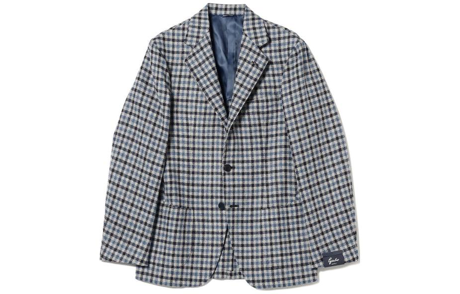 Beams Blue V-Neck Plaid Button-Up Loose Fit Jacket 24-16-0301-435