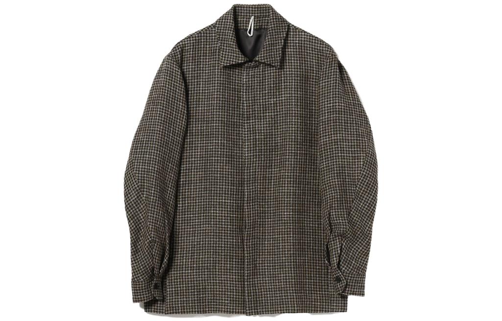 Beams Brown Houndstooth Single-Breasted Oversized Jacket 23-18-0146-177