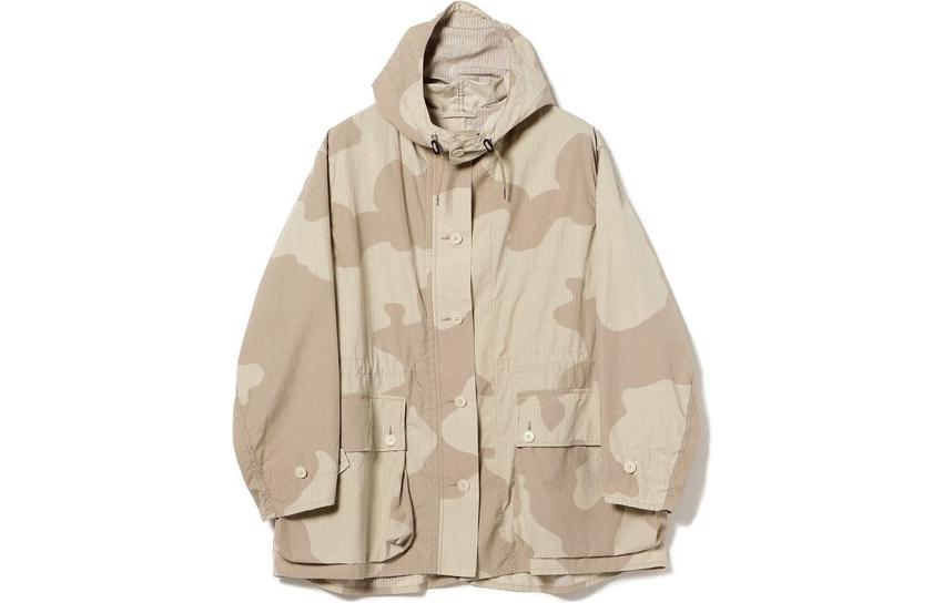 Beams Camo Print Hooded Jacket Khaki 38-18-0349-086