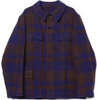 Beams Checkered Button-Up Loose Fit Jacket Navy Brown . 36-16-0078-086 Beams Checkered Button-Up Loose Fit Jacket Navy Brown . 36-16-0078-086