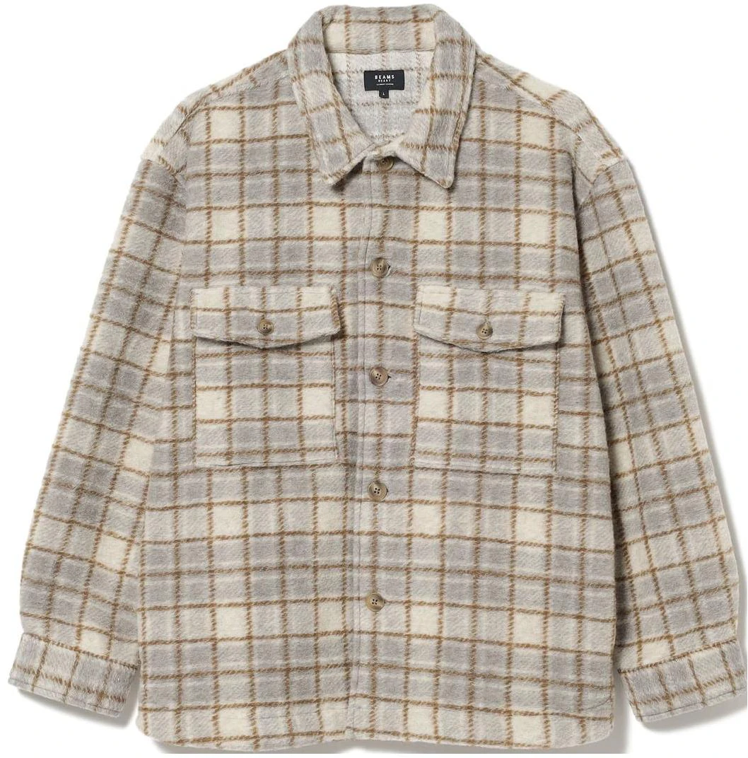 beams-checkered-button-up-shirt-jacket-beige-tan-colorblock-4211003780320
