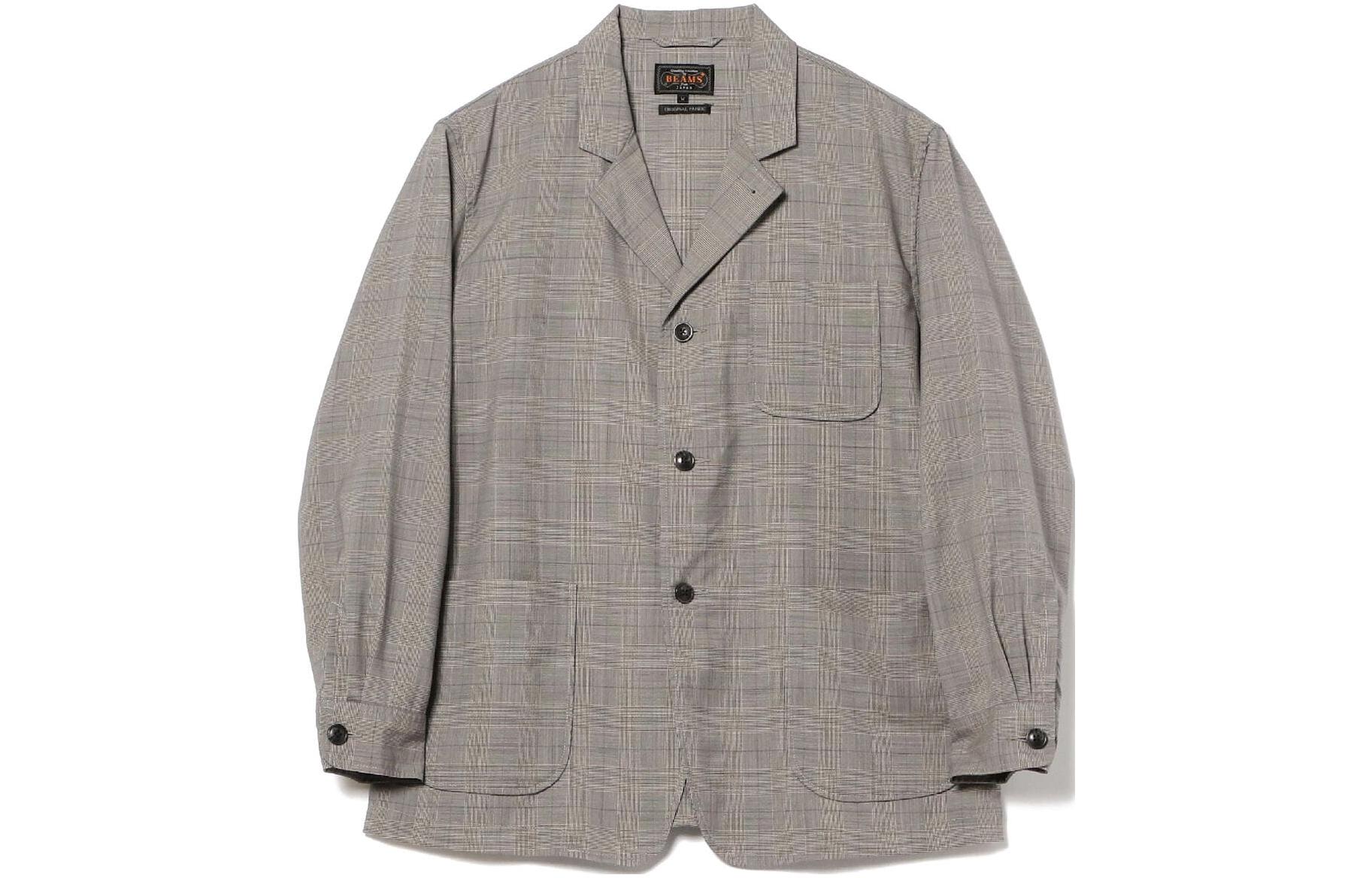 Beams Checkered Lapel Button-Up Long Sleeve Jacket Grey Mens 3816021079115