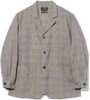 Beams Checkered Lapel Button-Up Long Sleeve Jacket Grey Mens 3816021079115 Beams Checkered Lapel Button-Up Long Sleeve Jacket Grey Mens 3816021079115