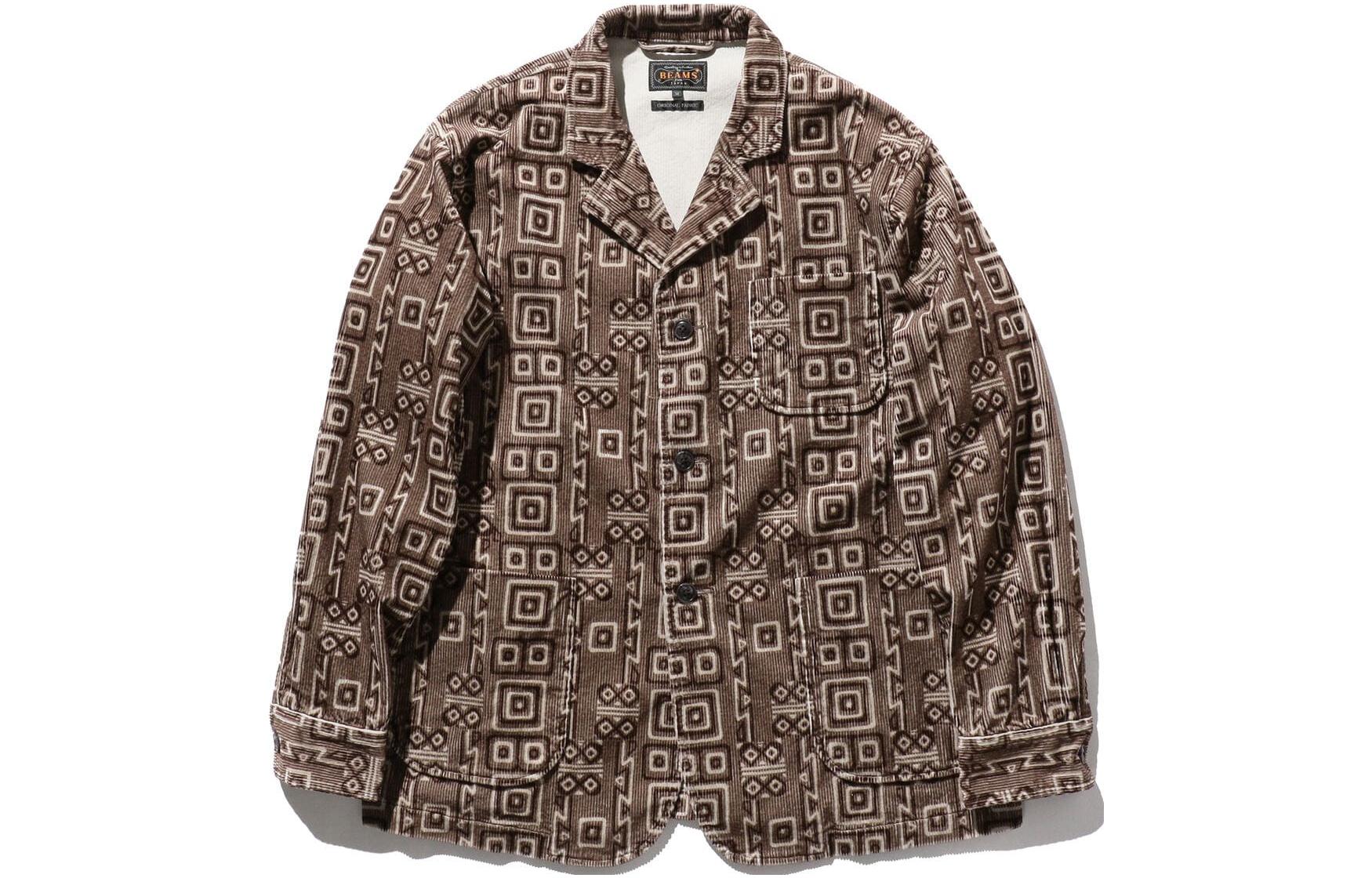 Beams Corduroy Printed Single-Breasted Jacket Brown (). 3816039079126