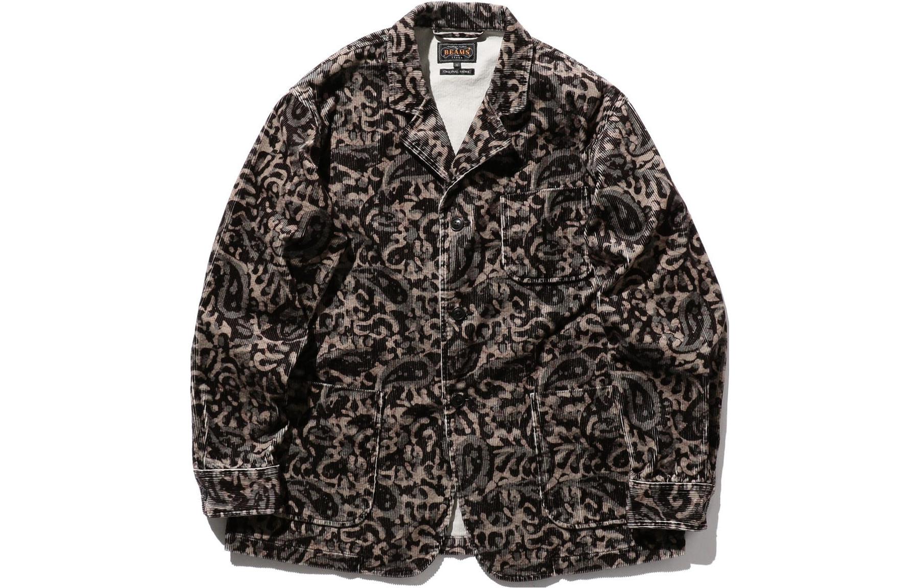 Beams Corduroy Single-Breasted Printed Jacket in Dark Gray. 3816039079129