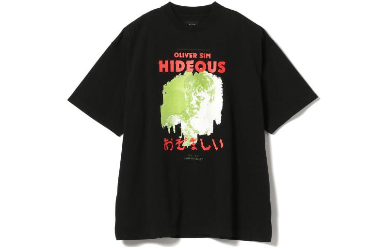 BEAMS FW22 Graphic Print Crewneck Short Sleeve T-Shirt Black Tee 11-08-0095-146