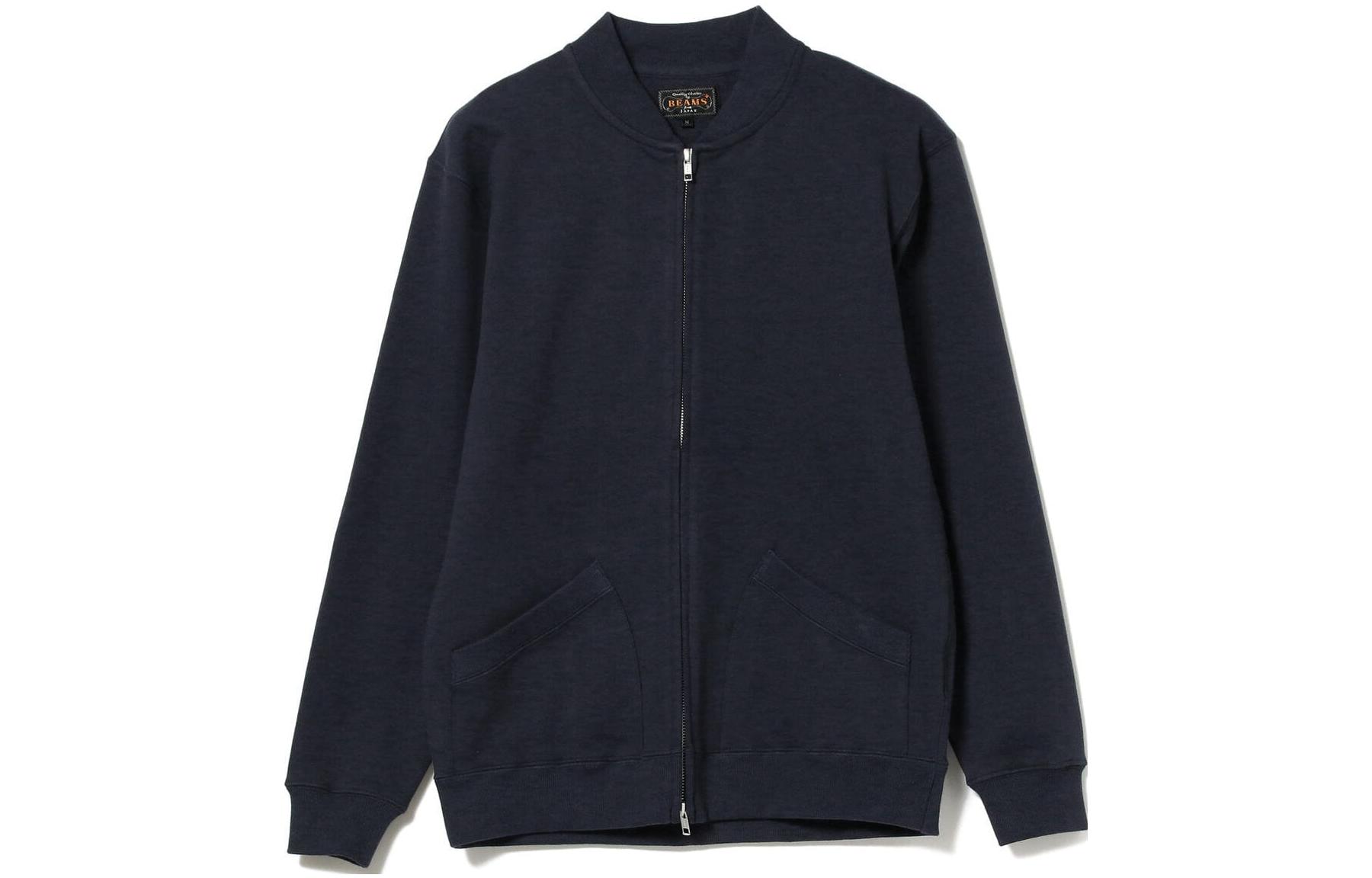 Beams FW22 Navy Blue Cotton Zip-Up Sweatshirt Jacket for Men 3813002804879