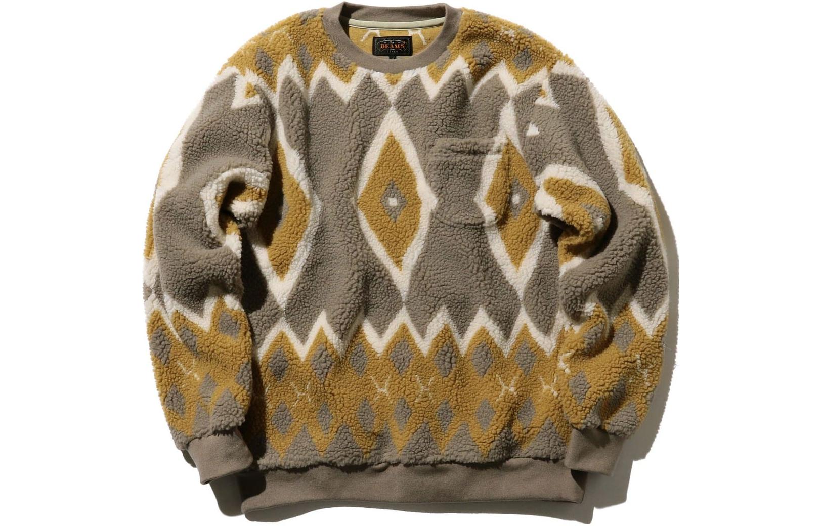 Beams FW23 Snakeskin Jacquard Fleece Crewneck Sweatshirt. 38-13-0182-156