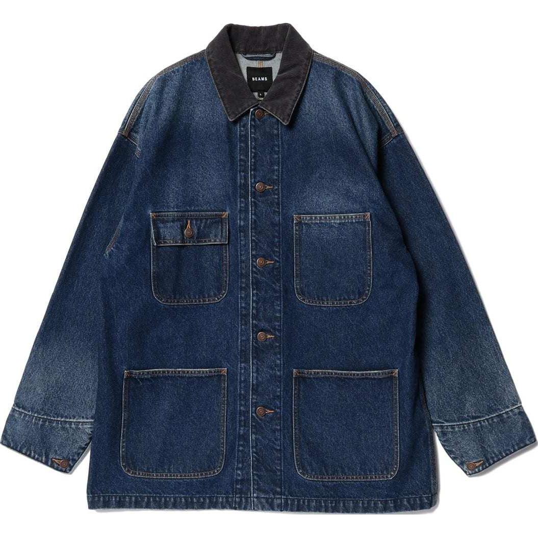Beams FW24 Indigo Denim Jacket Mens Long-Sleeve Single-Breasted Coat 11-18-1834-791-78