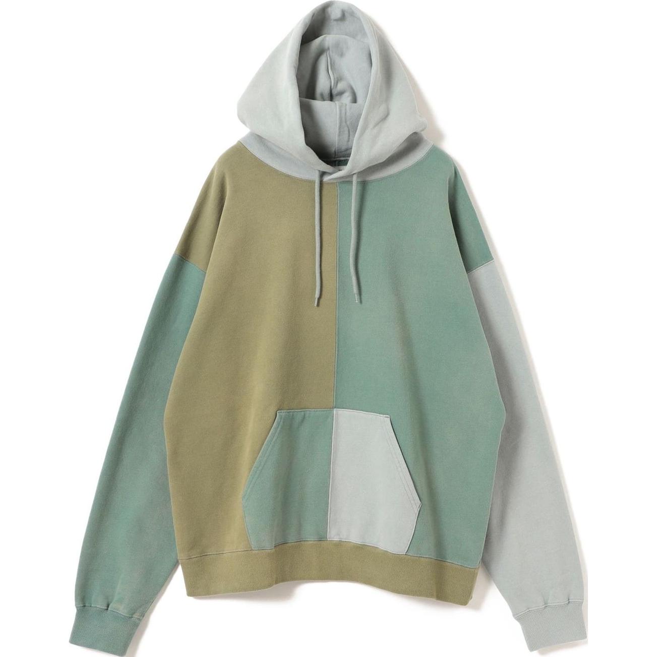 Beams FW24 Olive Colorblock Loose-Fit Hoodie. 11-13-0939-146-67