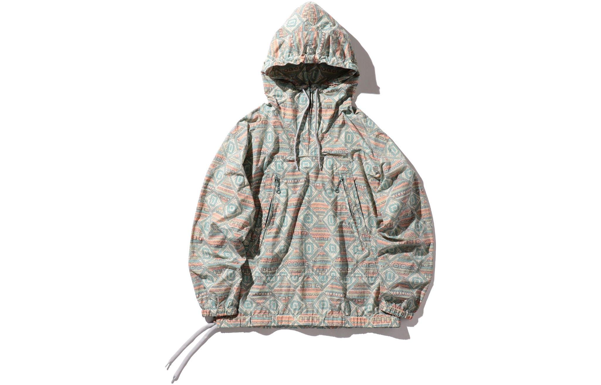 Beams Geometric Printed Hooded Jacket Sax Blue 3818016413970