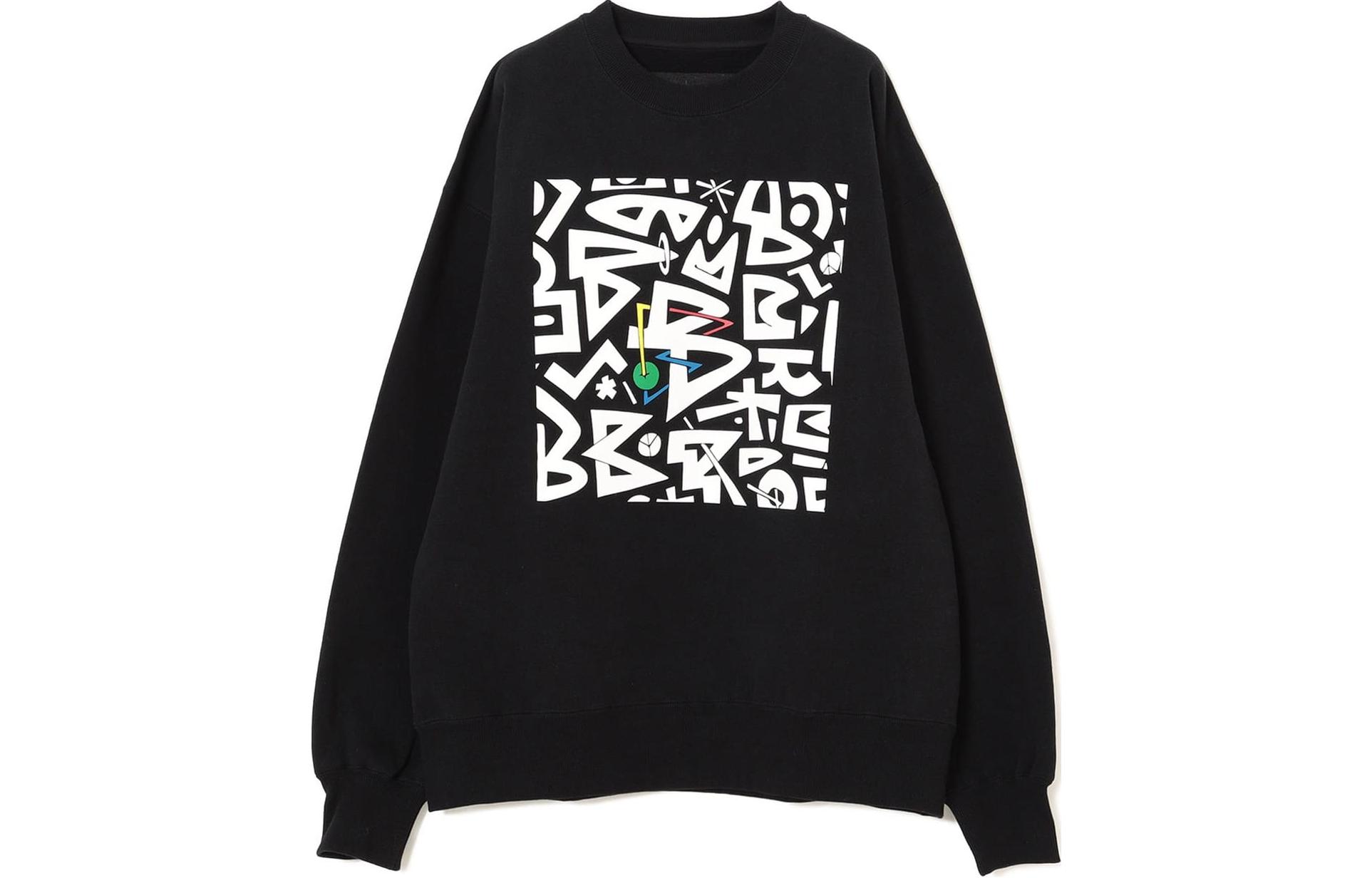 Beams Graffiti Print Crewneck Long Sleeve Sweatshirt Black (). 75130564146-19