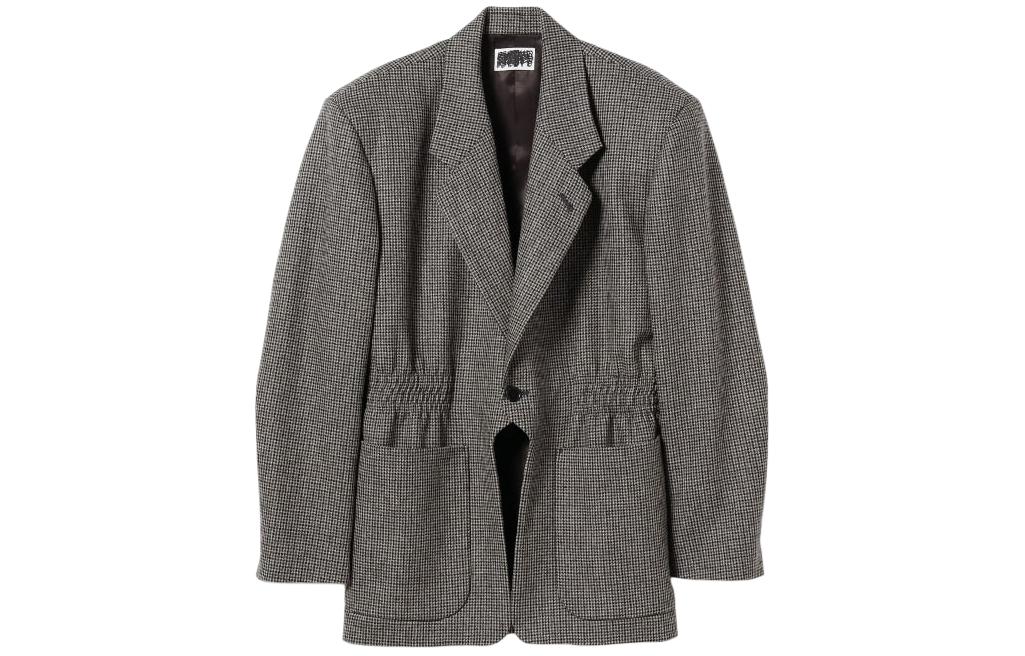 Beams Gray Checkered Notch Lapel Single Button Loose Fit Jacket. 23-16-0077-693