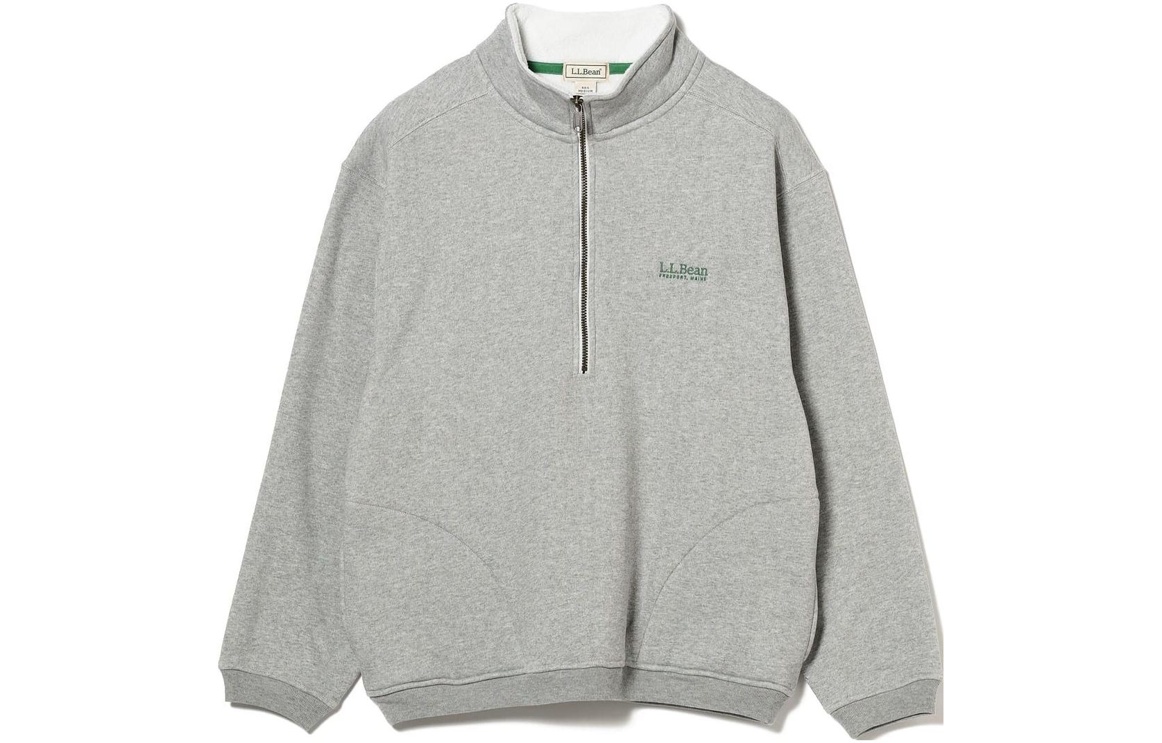 Beams Gray Pullover Sweatshirt with Embroidered Letter Logo and Stand Collar 92-13-0348-964