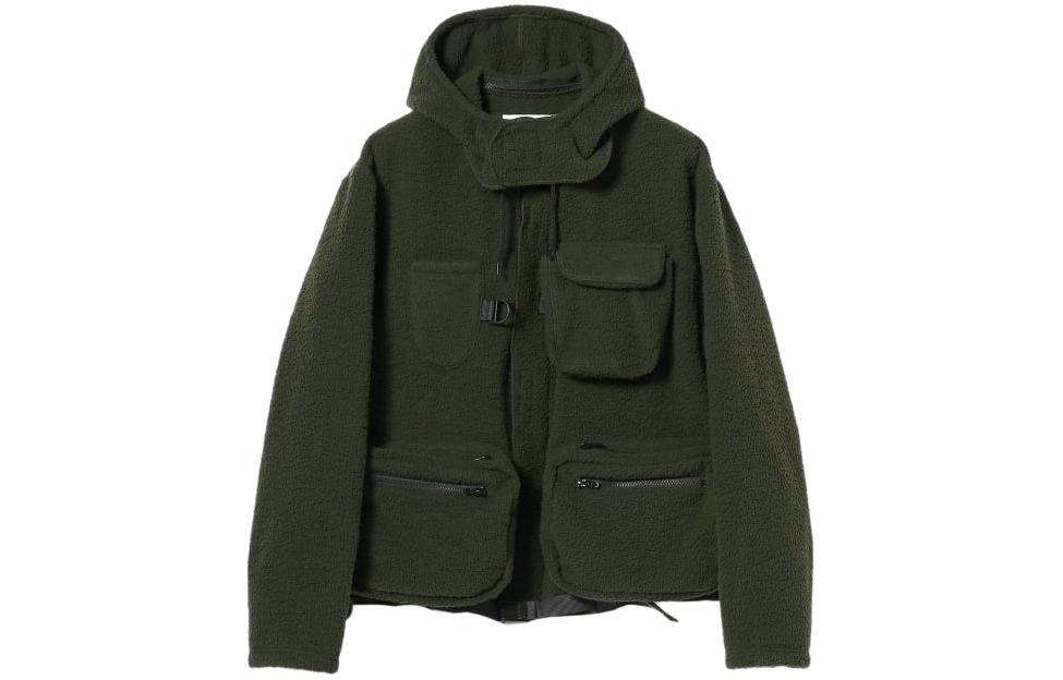 Beams Green Solid Zip-Up Detachable Hood Jacket for Men 36-18-0695-249