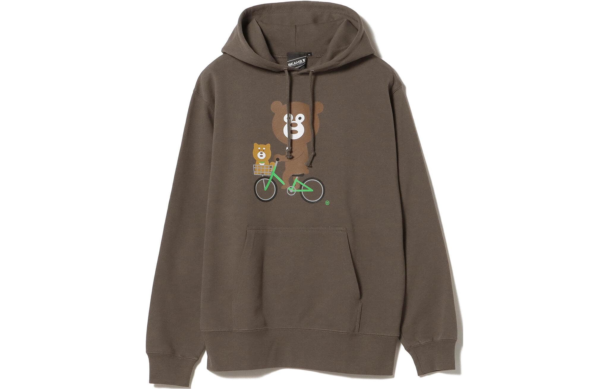 Beams Grey Hoodie with Cartoon Graphic Print Long Sleeves 7513031759117