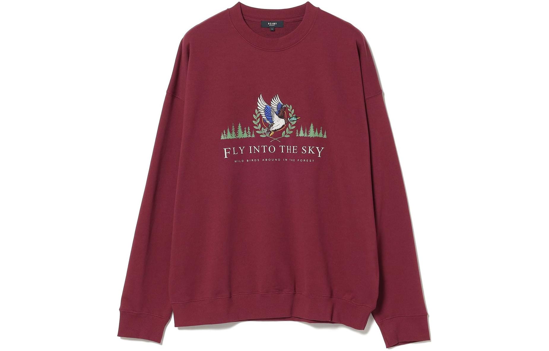 Beams HEART Animal Print Crewneck Sweatshirt Red - Long Sleeve 4213007524738