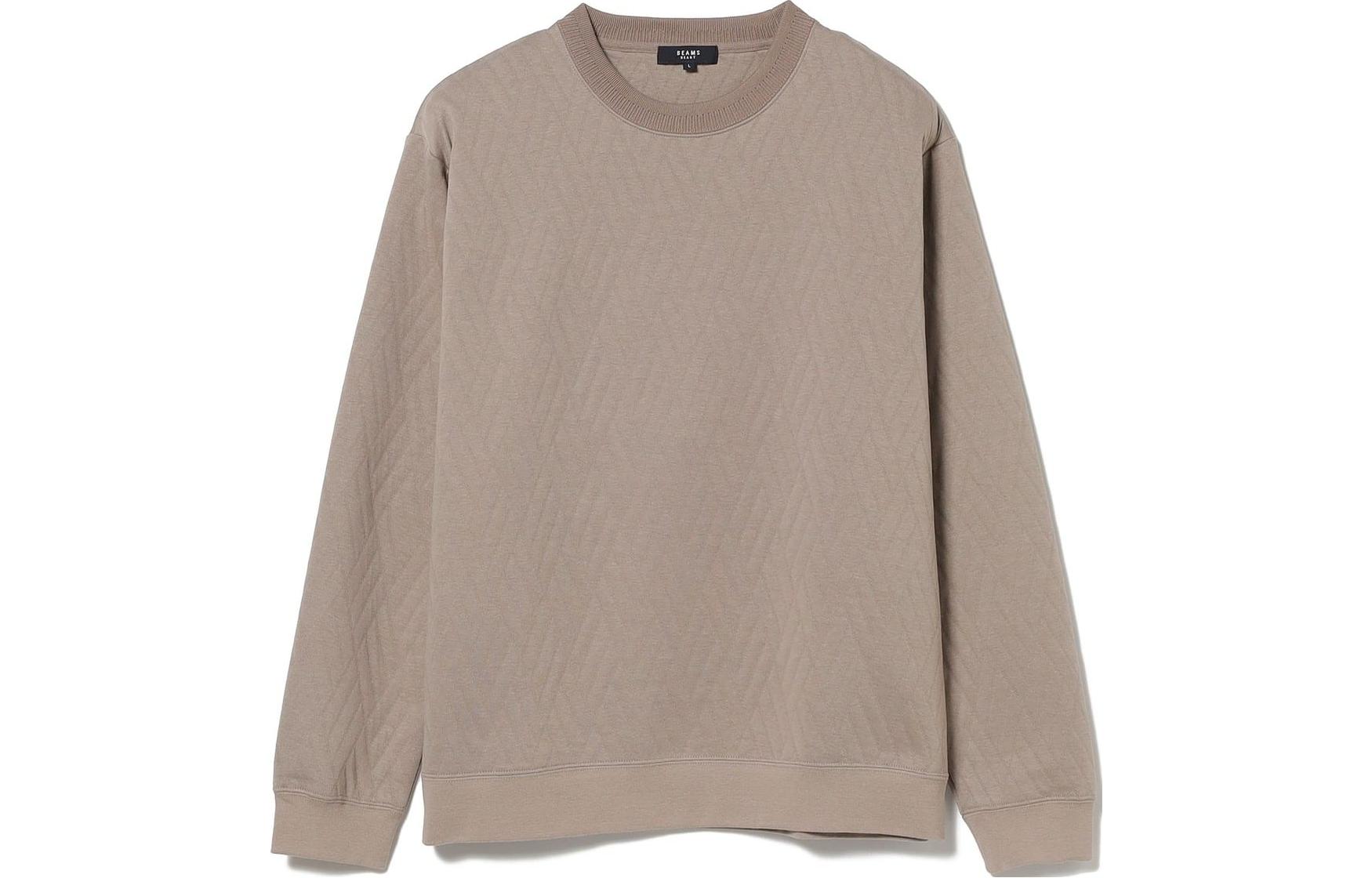 Beams HEART Geometric Quilted Crewneck Sweatshirt Beige () 4213006063920