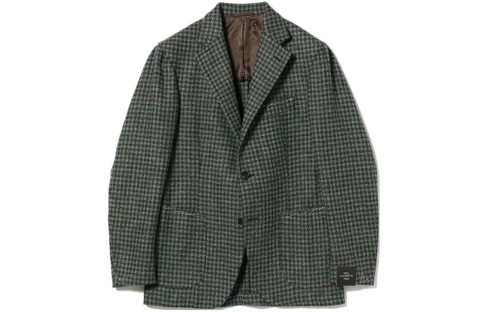 Beams Houndstooth Button-Up Jacket Green 24-16-0258-495