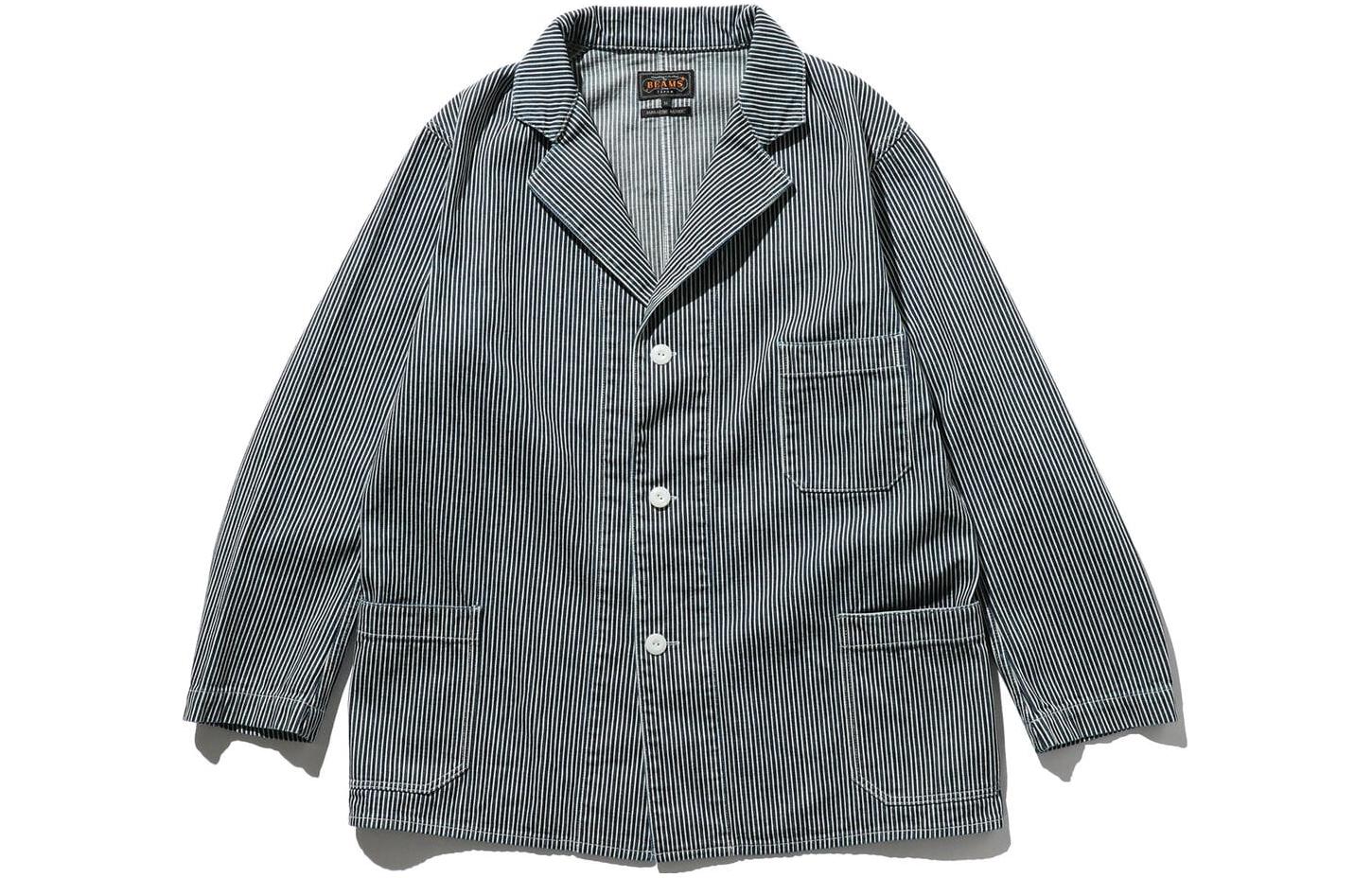 Beams Indigo Striped Collar Button-Up Long Sleeve Jacket Men 3816039279178