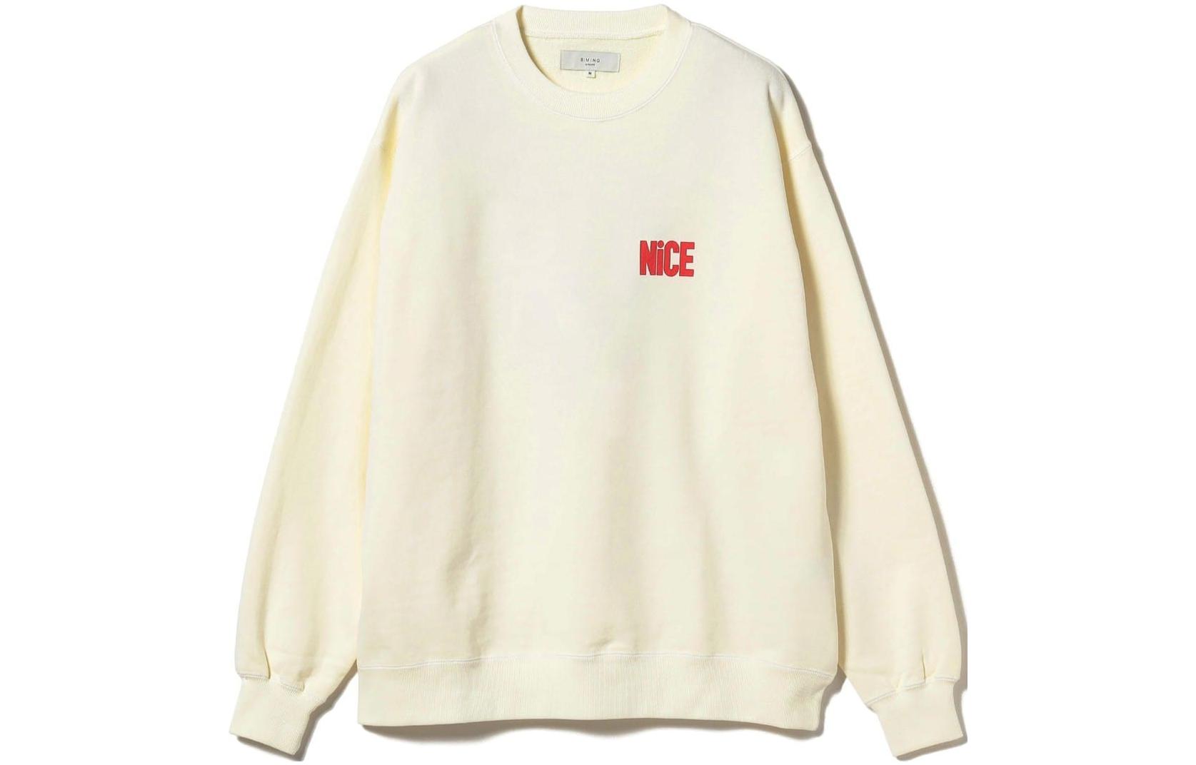 Beams Ivory White Crewneck Sweatshirt with Logo Embroidery. 9213036580306