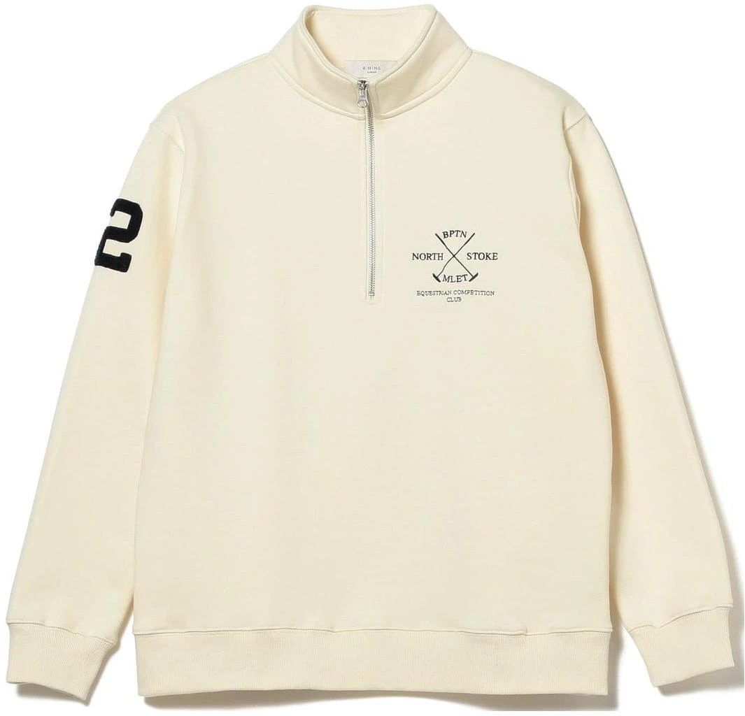 beams-ivory-white-half-zip-pullover-sweatshirt-with-letter-print-9213032789806