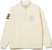 Beams Ivory White Half-Zip Pullover Sweatshirt with Letter Print 9213032789806 Beams Ivory White Half-Zip Pullover Sweatshirt with Letter Print 9213032789806