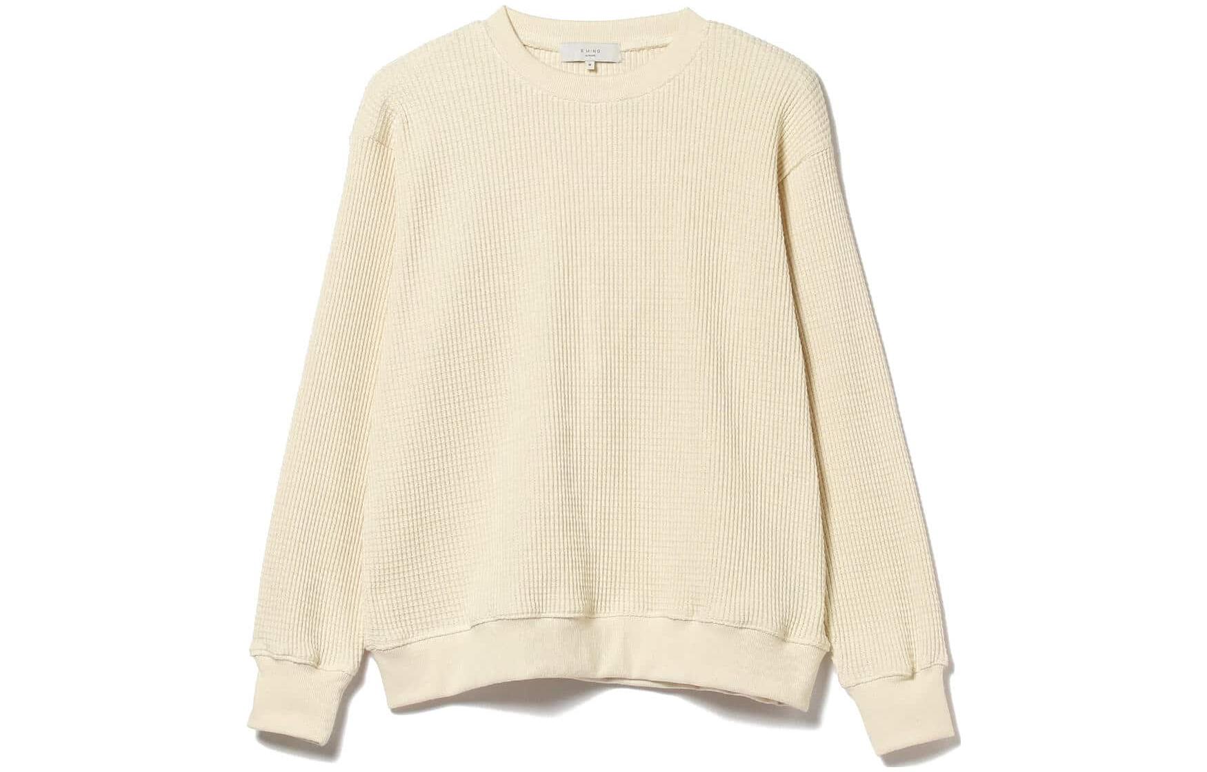 Beams Ivory White Solid Color Crewneck Pullover Sweatshirt 9213029914706
