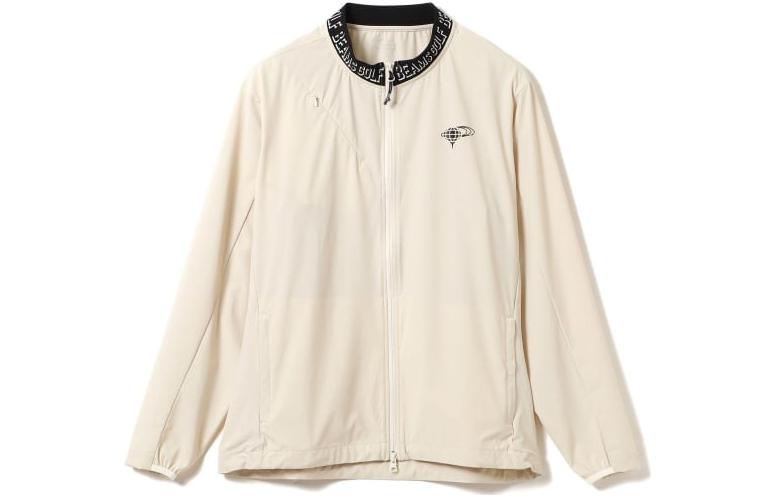 Beams Letter Print Zip-Up Stand Collar Jacket Beige (). 8218001633620