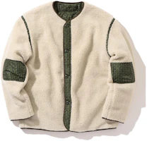 Beams Loose Fit Crew Neck Long Sleeve Jacket - Gray White 3818003213905 Beams Loose Fit Crew Neck Long Sleeve Jacket - Gray White 3818003213905