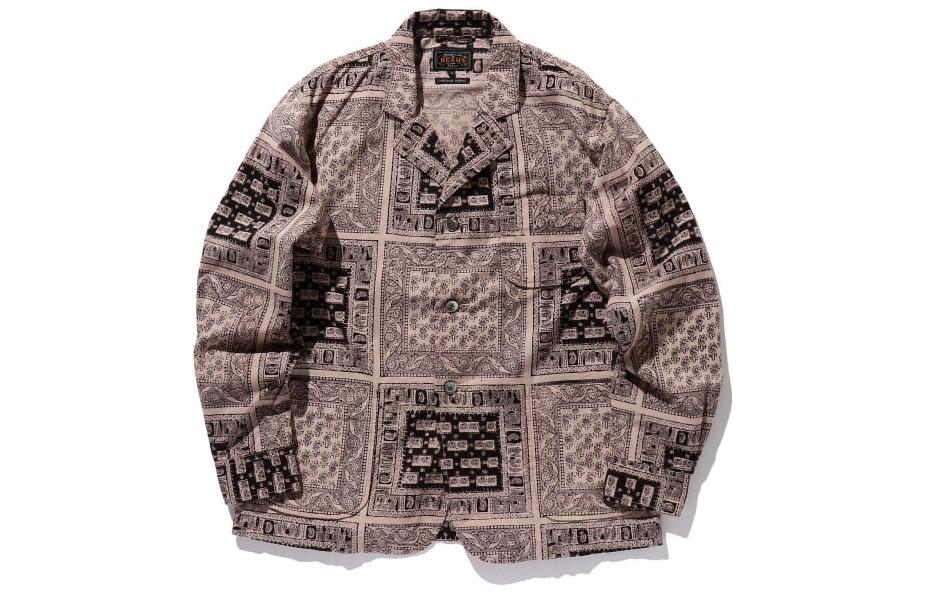 Beams Loose Fit Elephant Block Print Jacket Men BLACK 3816021279119