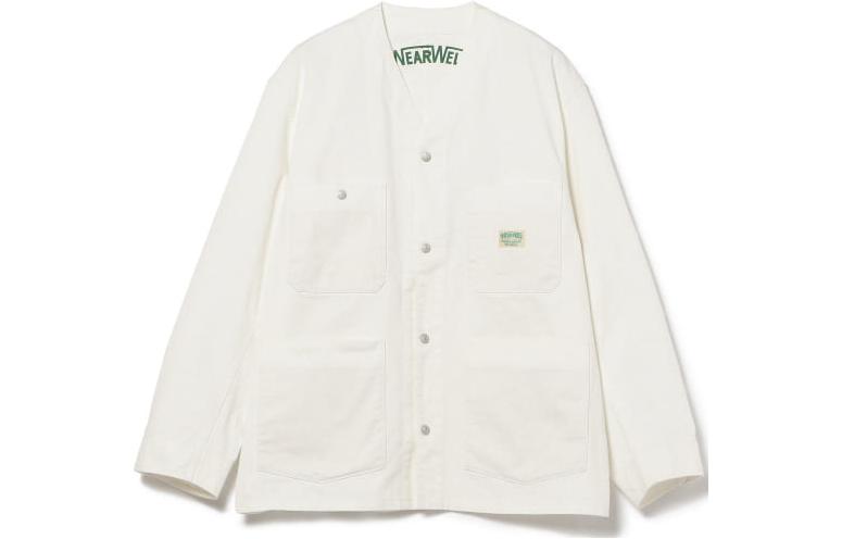 Beams Loose Fit V-Neck Solid White Long Sleeve Jacket 11186579961-05