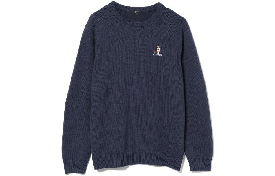 BEAMS Navy Blue Cartoon Embroidered Crewneck Long-Sleeve Sweater - 4215005181979