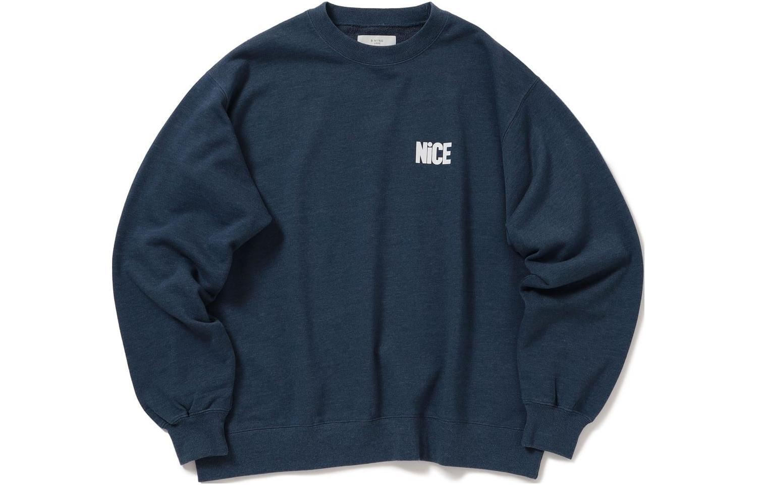 Beams Navy Blue Oversized Pullover Sweatshirt with Letter Print. 9213036580379