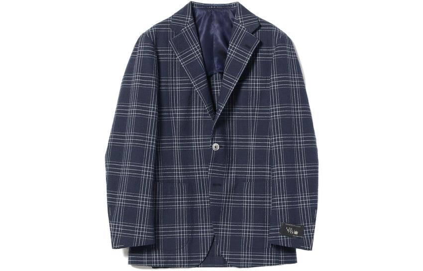 Beams Navy Blue Plaid Print Full Button Long Sleeve Jacket 21-16-0178-015