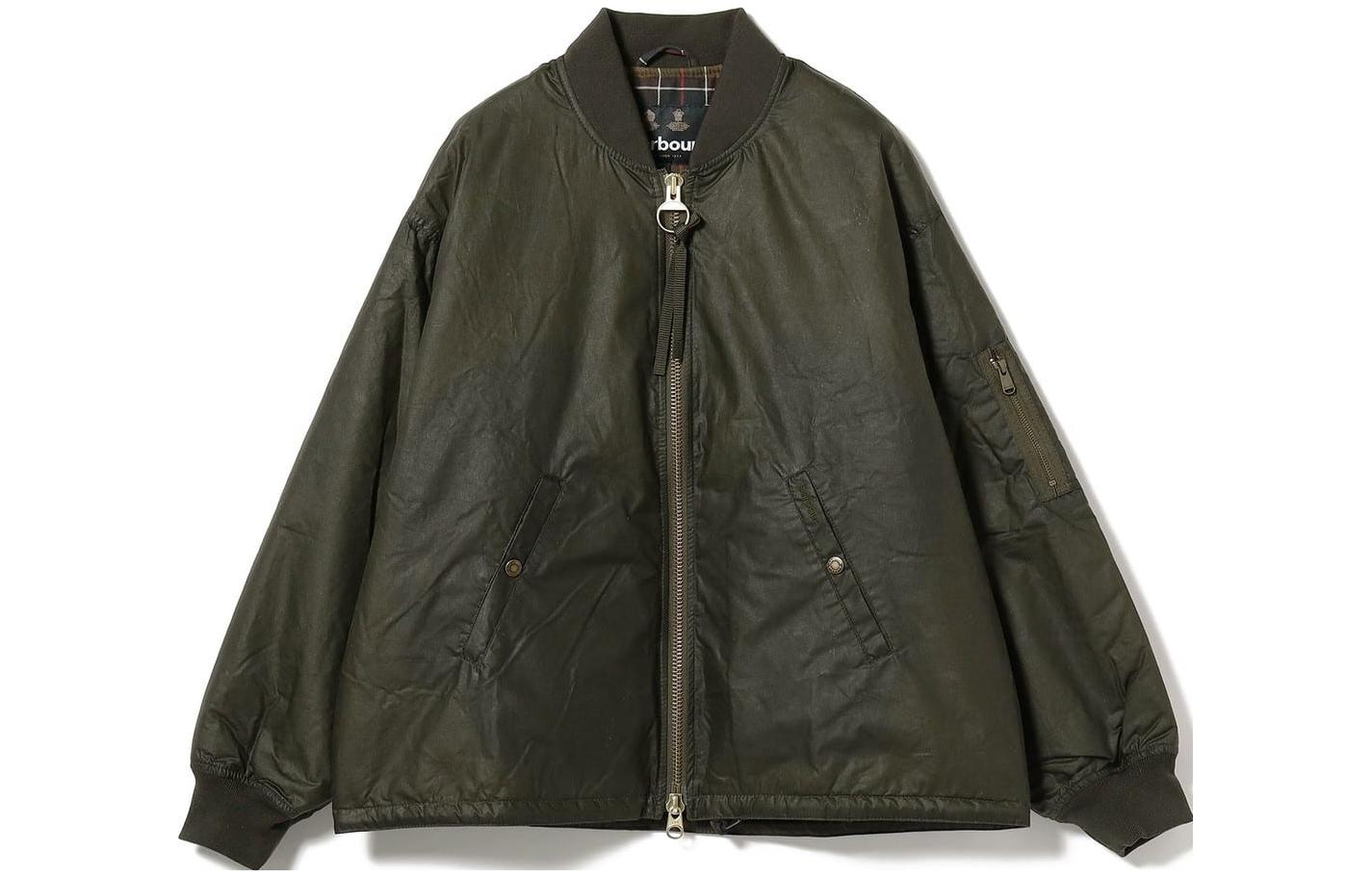 Beams Olive Green Solid Zip Baseball Collar Jacket 23-18-7009-232