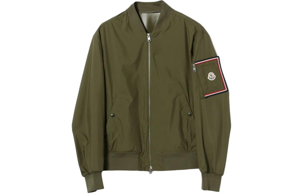 Beams Olive Green Striped Sleeve Zip Baseball Jacket for Men 21-18-0683-125