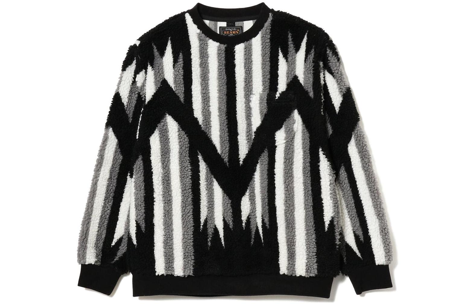 Beams Patterned Crewneck Pullover Long-Sleeve Sweatshirt Mens 38-13-0108-156